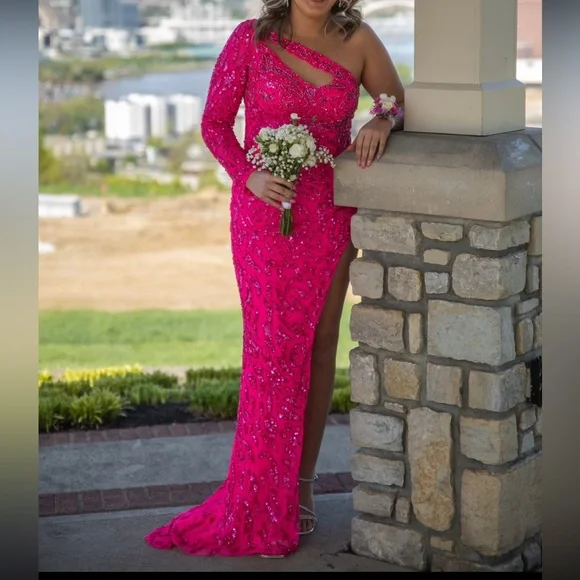 Sherri Hill | Dresses | Sherri Hill Pink Asymmetrical Sequin Gown | Poshmark